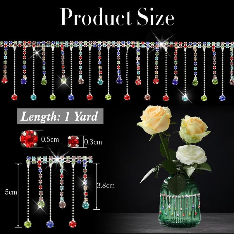 Liwidon Rhinestone Fringe Trim, Colorful Rhinestone Trim Ribbon Tassel Belt Chain Diamond Crystal Beaded Fringe for Sewing Clothing Craft Wedding Accessories Jewelry Personalized DIY Decoration - Image 3